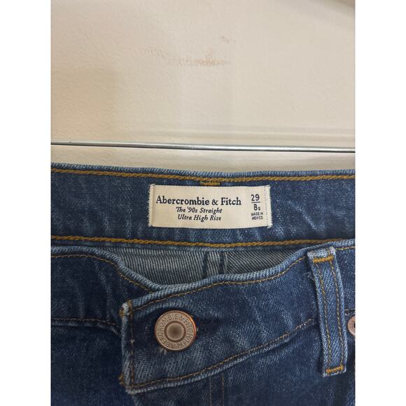 Abercrombie & Fitch 90s Straight Jeans Womens 29 8 Short 8S Ultra High Rise Blue - Picture 3 of 4